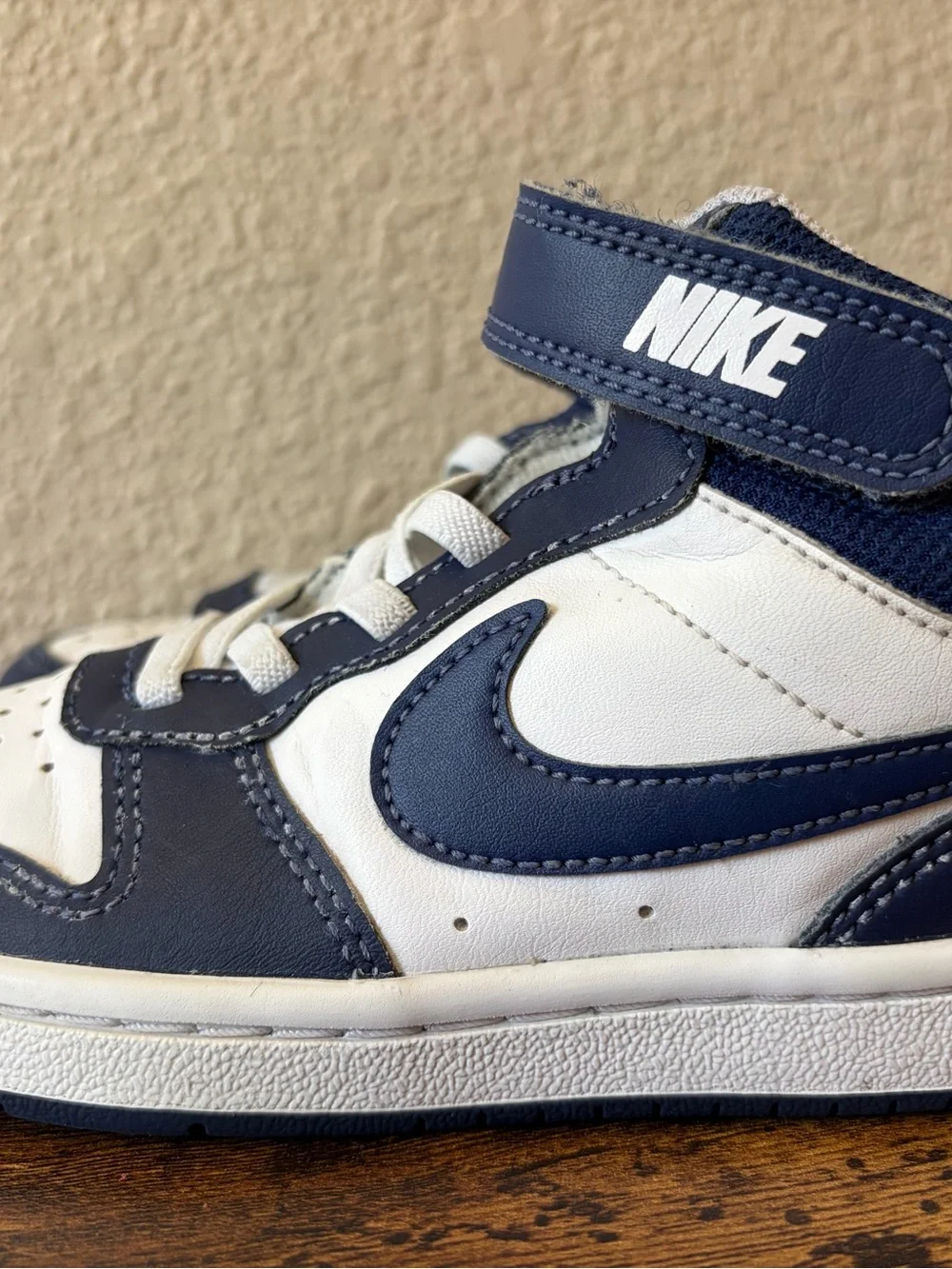 Nike Boys Child 11C Court Borough Mid 2 Sneakers Shoes Navy Blue White Strap